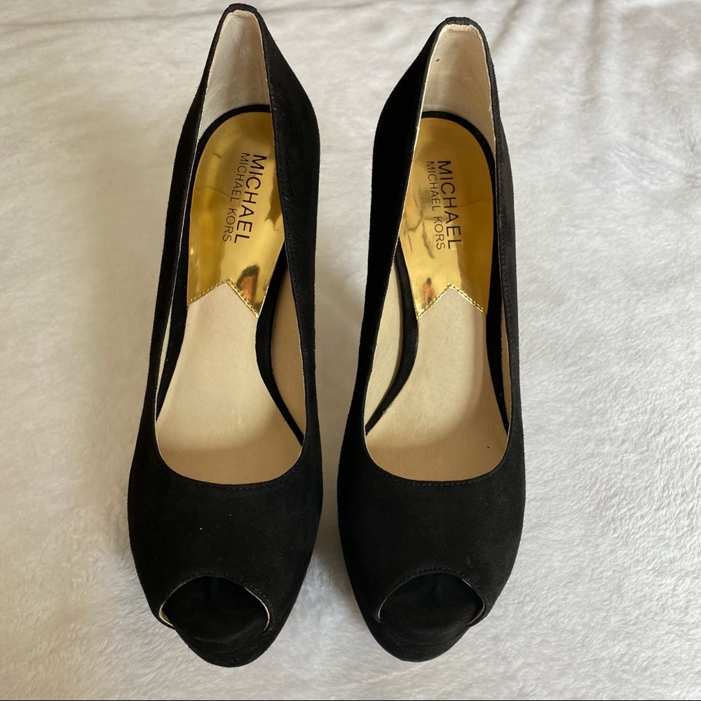 Michael Kors Milan Platform, Peep Toe, Black Suede High Heels